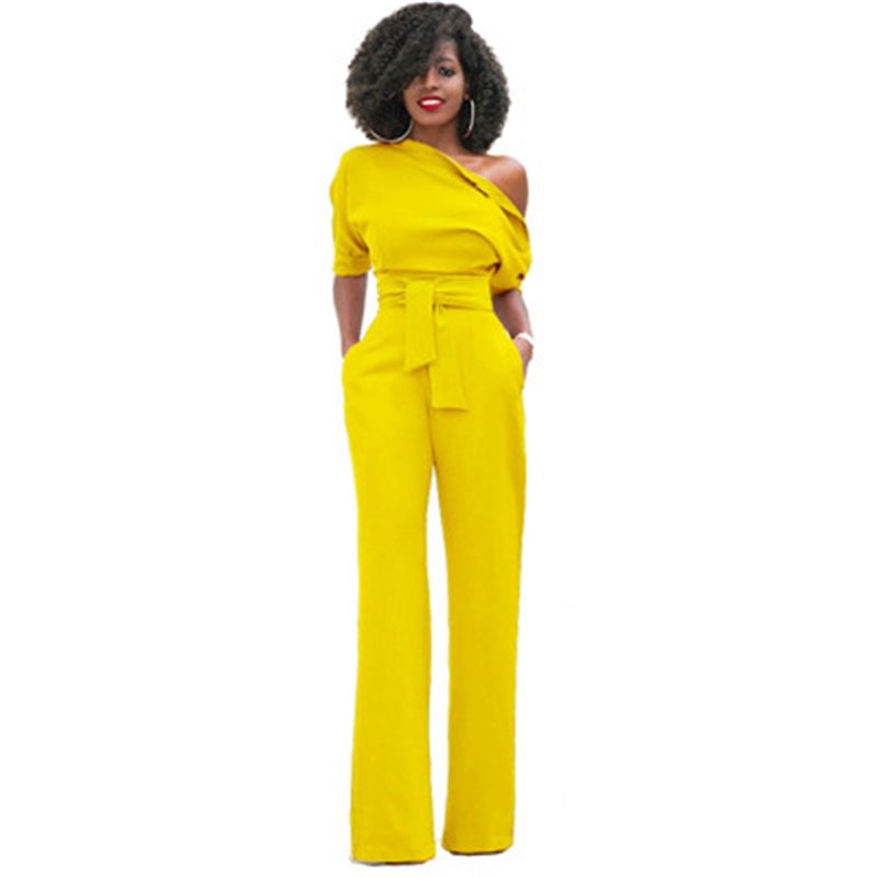 WW | Schulterfreier, Eleganter Jumpsuit mit Gürtel für Damen