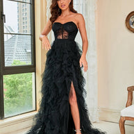 WW | Damen Frühling Sommer Neue Große Größe Spitzen-Mesh-Röhrenoberteil Sexy Kleid