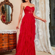 WW | Damen Frühling Sommer Neue Große Größe Spitzen-Mesh-Röhrenoberteil Sexy Kleid