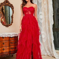 WW | Damen Frühling Sommer Neue Große Größe Spitzen-Mesh-Röhrenoberteil Sexy Kleid
