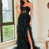 WW | Damen Frühling Sommer Neue Große Größe Spitzen-Mesh-Röhrenoberteil Sexy Kleid