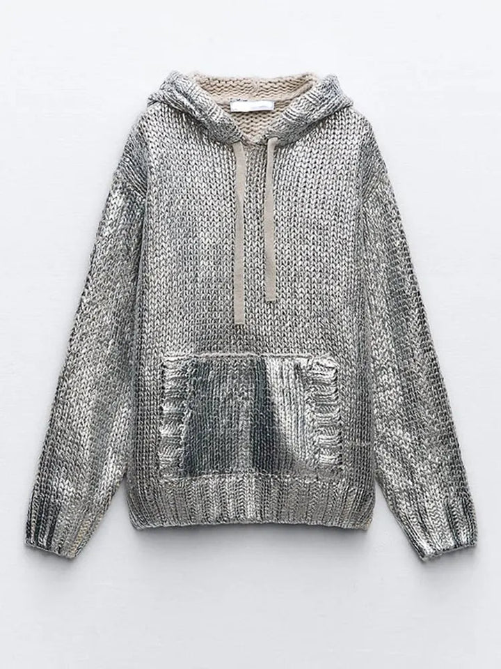 W&W Mode | Schicker Damen-Kapuzenpullover Mit Metallic-Rippbesatz Und Folie