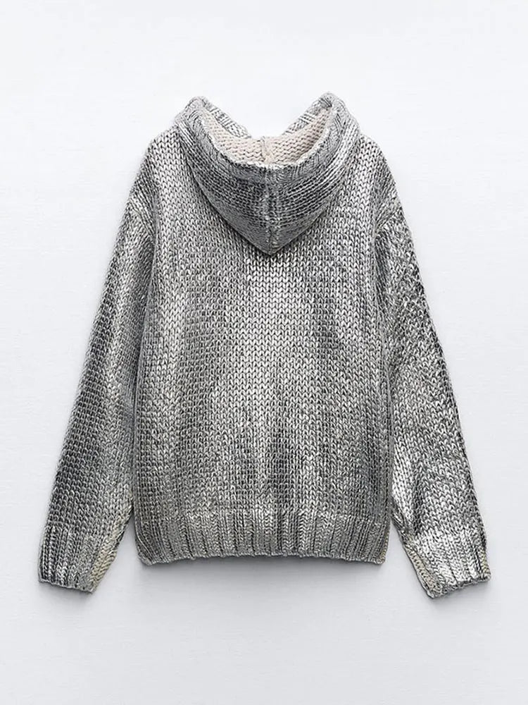W&W Mode | Schicker Damen-Kapuzenpullover Mit Metallic-Rippbesatz Und Folie