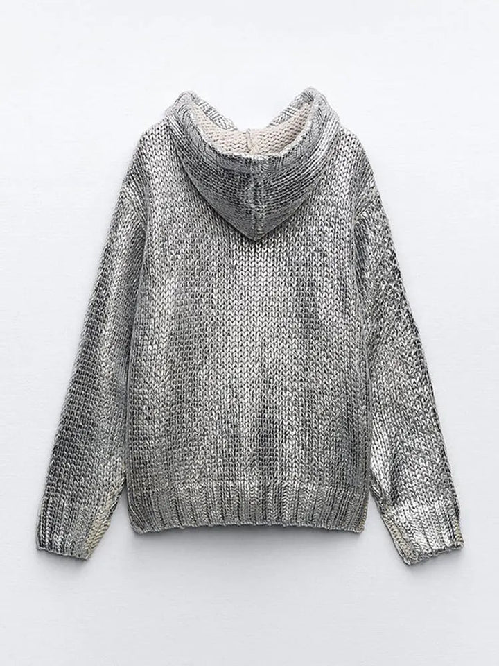 W&W Mode | Schicker Damen-Kapuzenpullover Mit Metallic-Rippbesatz Und Folie