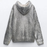 WW | Schicker Damen-Kapuzenpullover Mit Metallic-Rippbesatz Und Folie