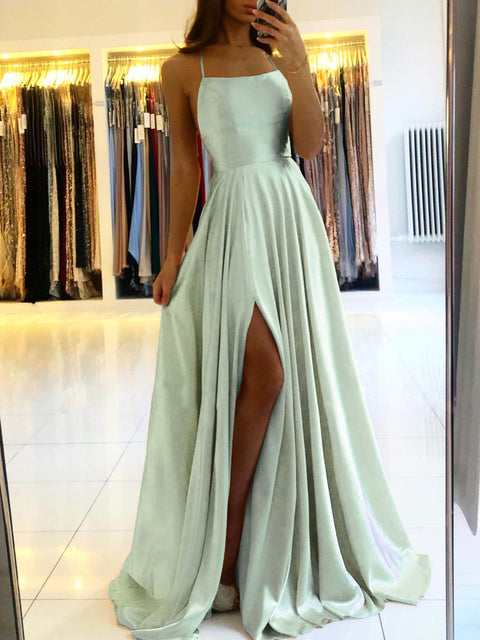 W&W Mode | Damen Spaghetti Satin Prom Maxi Kleid