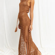 WW | Damen Bikinioberteil Hohes Spitze Quaste Badeanzug Mantel Strand Lange Kleid