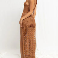 WW | Damen Bikinioberteil Hohes Spitze Quaste Badeanzug Mantel Strand Lange Kleid