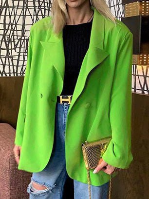 WW | Damenblazer Lockere Einfarbige Revers Lange Ärmel Blazer