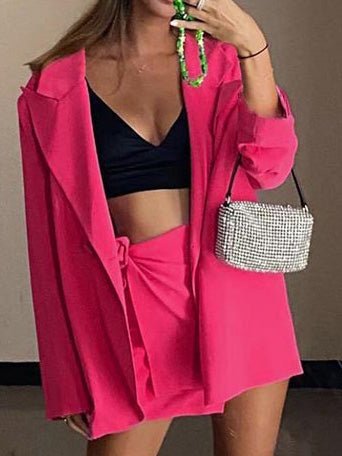 WW | Damenblazer Lockere Einfarbige Revers Lange Ärmel Blazer