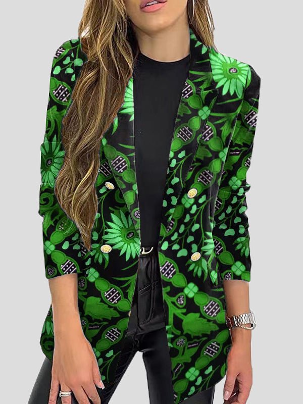 WW | Bedruckte Blazer mit Revers und Langen Ärmeln