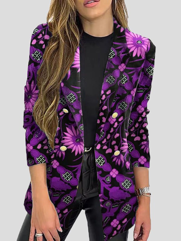 WW | Bedruckte Blazer mit Revers und Langen Ärmeln