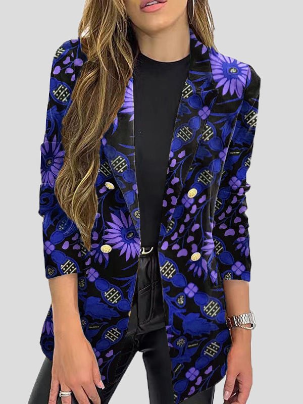 WW | Bedruckte Blazer mit Revers und Langen Ärmeln