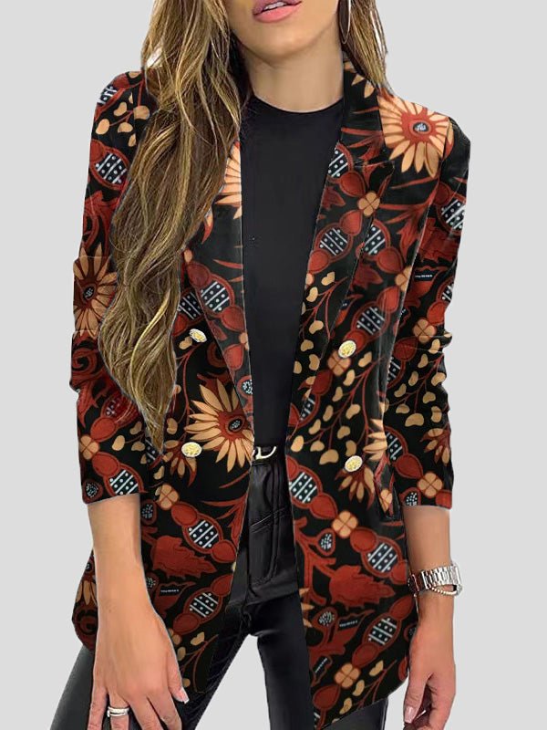 WW | Bedruckte Blazer mit Revers und Langen Ärmeln