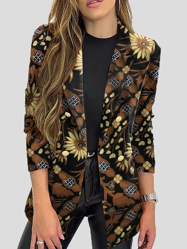 WW | Bedruckte Blazer mit Revers und Langen Ärmeln