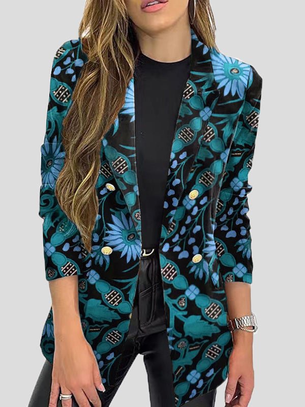 WW | Bedruckte Blazer mit Revers und Langen Ärmeln
