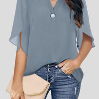 WW | Frauen Blusen Lässig V-Ausschnitt Kurzarm Chiffon Bluse