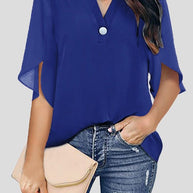 WW | Frauen Blusen Lässig V-Ausschnitt Kurzarm Chiffon Bluse