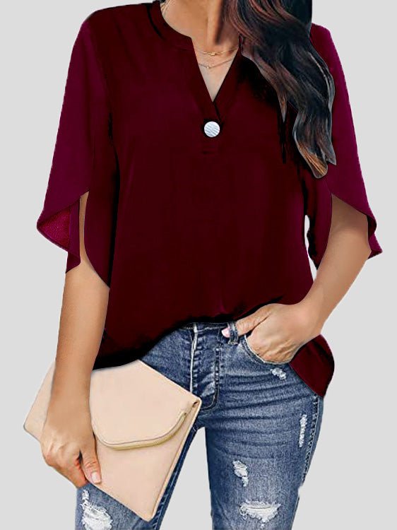WW | Frauen Blusen Lässig V-Ausschnitt Kurzarm Chiffon Bluse
