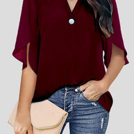 WW | Frauen Blusen Lässig V-Ausschnitt Kurzarm Chiffon Bluse