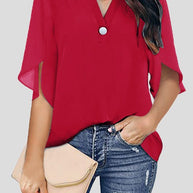 WW | Frauen Blusen Lässig V-Ausschnitt Kurzarm Chiffon Bluse