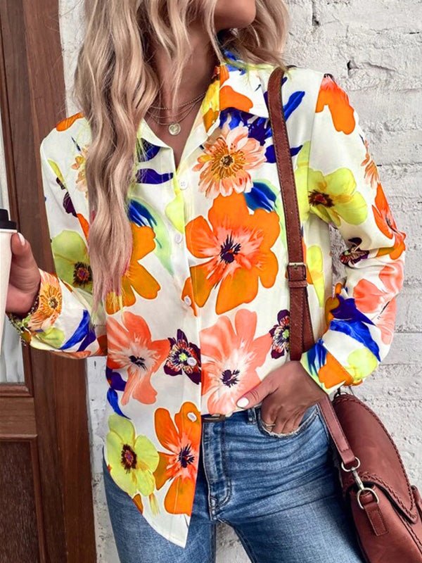 WW | Damen Blusen Blumenmuster Langarm Lässige Bluse