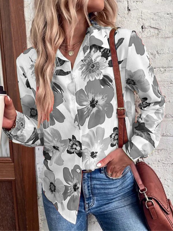 WW | Damen Blusen Blumenmuster Langarm Lässige Bluse