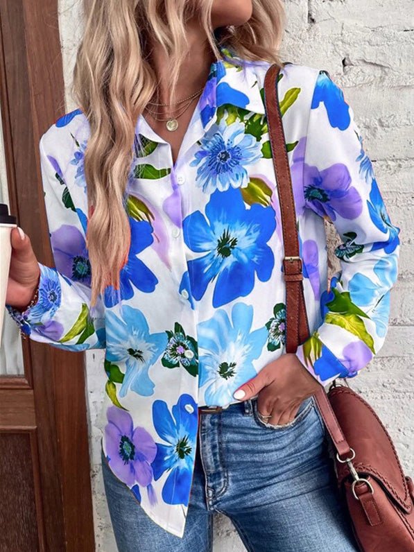 WW | Damen Blusen Blumenmuster Langarm Lässige Bluse