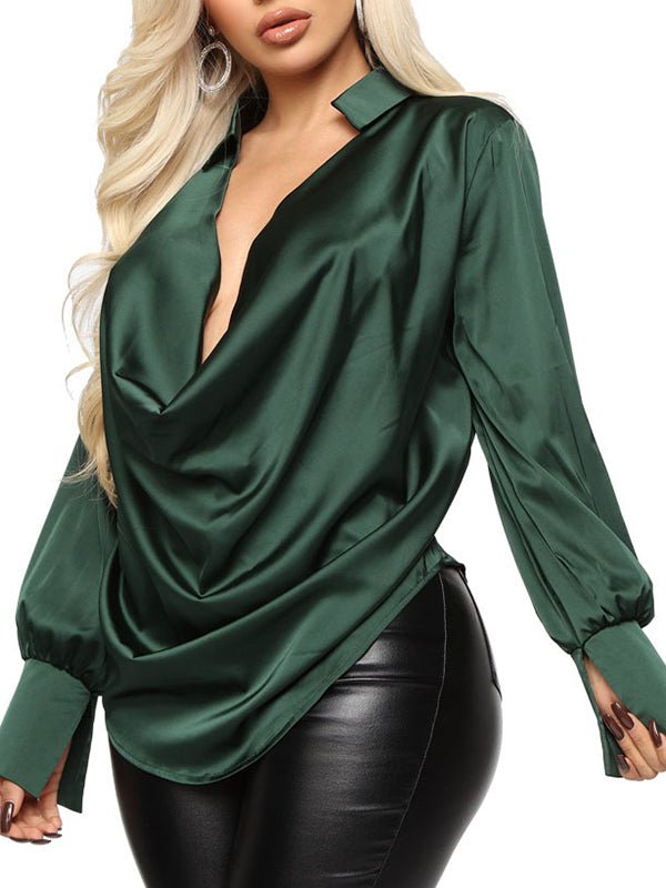 WW | Damen Blusen Sexy V-Ausschnitt Satin Bluse