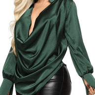 WW | Damen Blusen Sexy V-Ausschnitt Satin Bluse