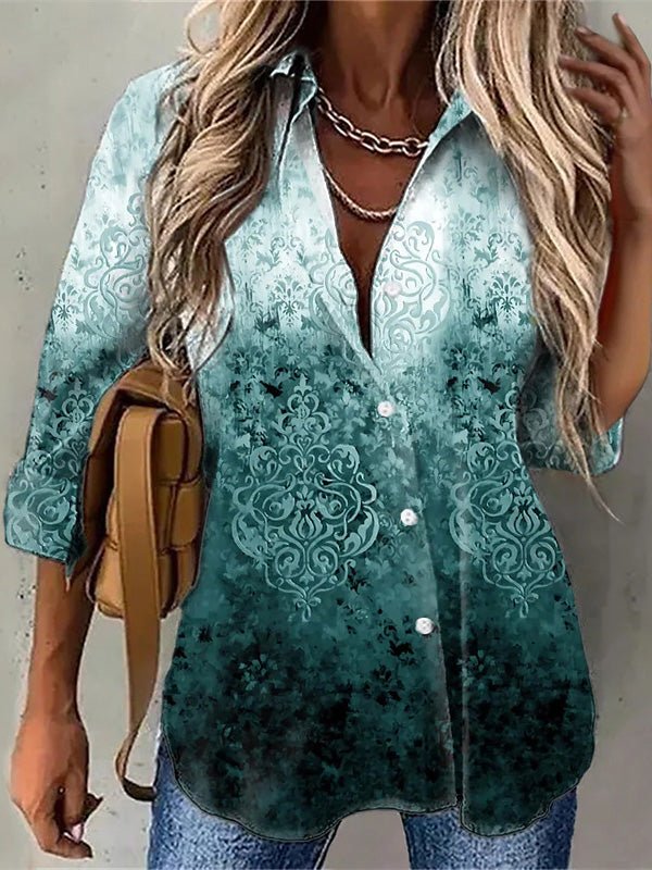 WW | Damen Blusen Tie Dye Print Knop Lange Ärmel Bluse