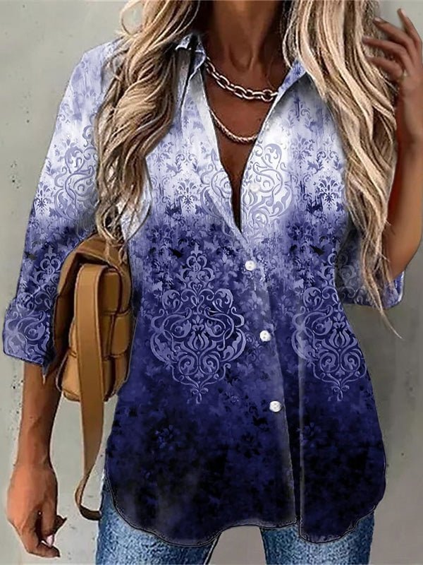 WW | Damen Blusen Tie Dye Print Knop Lange Ärmel Bluse