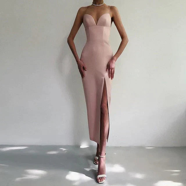 WW | Midikleid Mit V-ausschnitt Und Spaghettiträgern