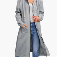 WW | Damen Strickjacke Lässig Reißverschluss Taschen Kapuze Strickjacke Lang