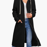 WW | Damen Strickjacke Lässig Reißverschluss Taschen Kapuze Strickjacke Lang