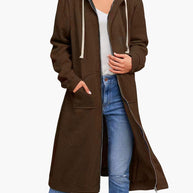 WW | Damen Strickjacke Lässig Reißverschluss Taschen Kapuze Strickjacke Lang