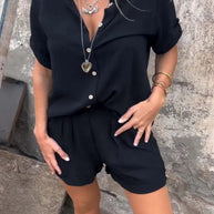 WW | Kurzärmeliges Shirt & Hose Leinen Satz Für Damen