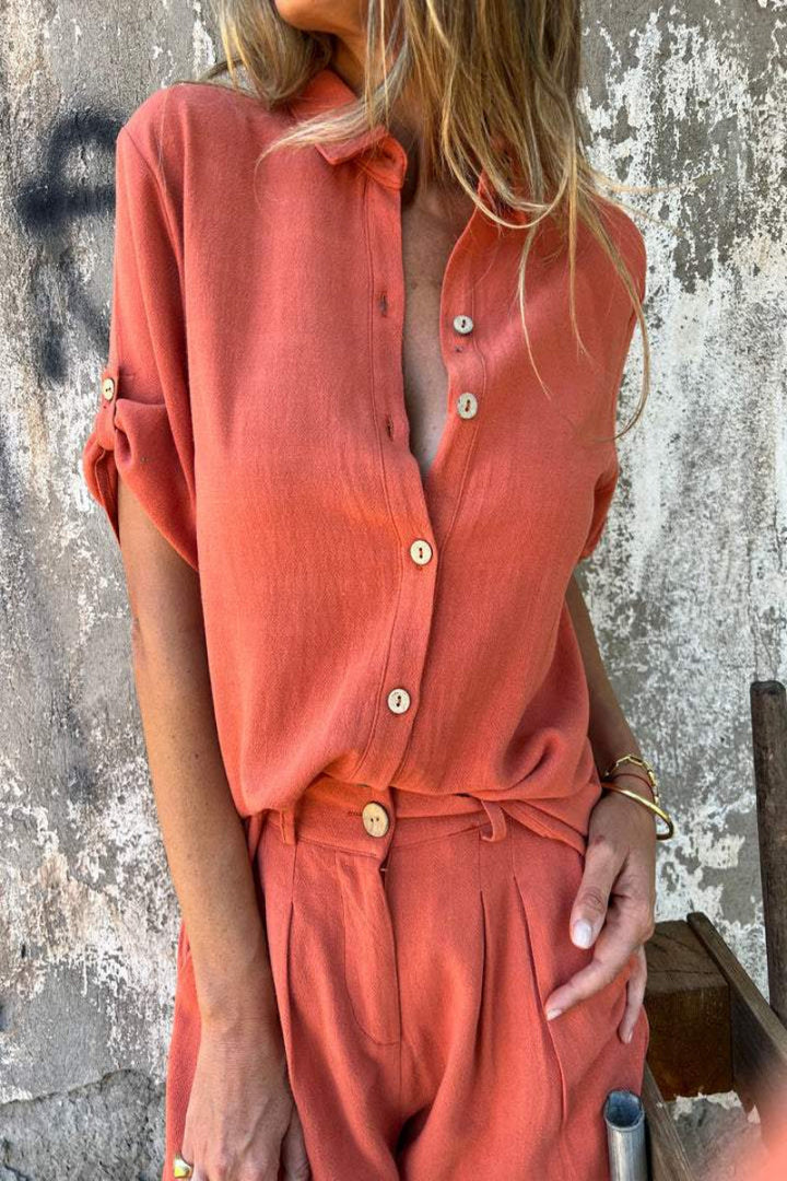 W&W Mode | Kurzärmeliges Shirt & Hose Leinen Satz Für Damen