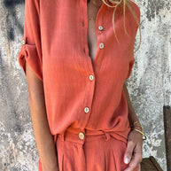 WW | Kurzärmeliges Shirt & Hose Leinen Satz Für Damen