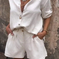 WW | Kurzärmeliges Shirt & Hose Leinen Satz Für Damen