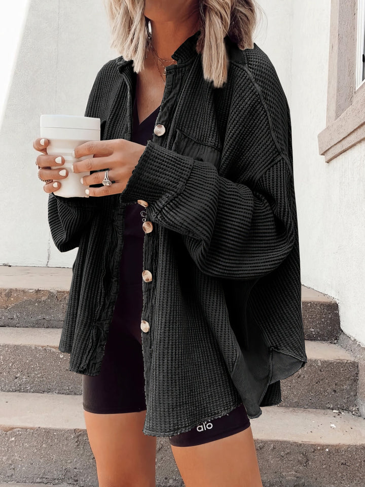 Waffelknopf-Langarmhemdjacke