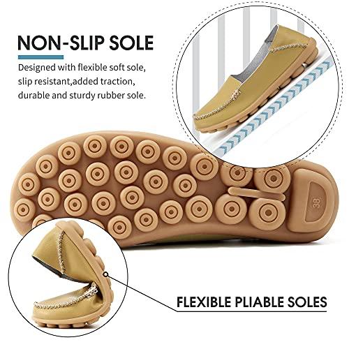WW | Damen Bequeme Leder Slipper Runde Zehen Mokassins Flats Weiche Spazier Schuhe Damen Slip on