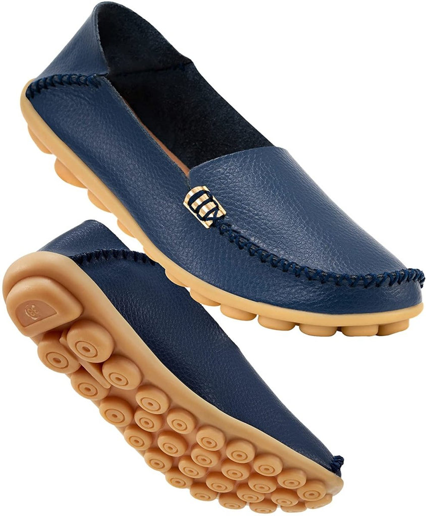 WW | Damen Bequeme Leder Slipper Runde Zehen Mokassins Flats Weiche Spazier Schuhe Damen Slip on