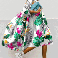 WW | Damen Kleider Boho Print Rundhalsausschnitt Mittelarm Kleid