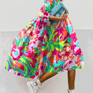 WW | Damen Kleider Boho Print Rundhalsausschnitt Mittelarm Kleid