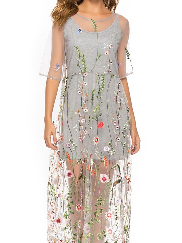 WW | Damen Kleider Bestickte Spitze Zweiteilige Midi Kleid
