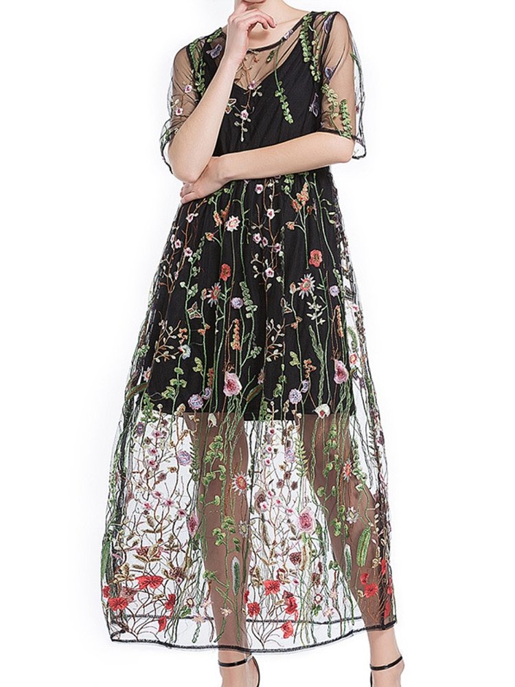 WW | Damen Kleider Bestickte Spitze Zweiteilige Midi Kleid