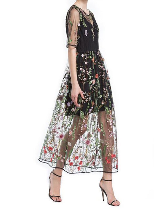 WW | Damen Kleider Bestickte Spitze Zweiteilige Midi Kleid