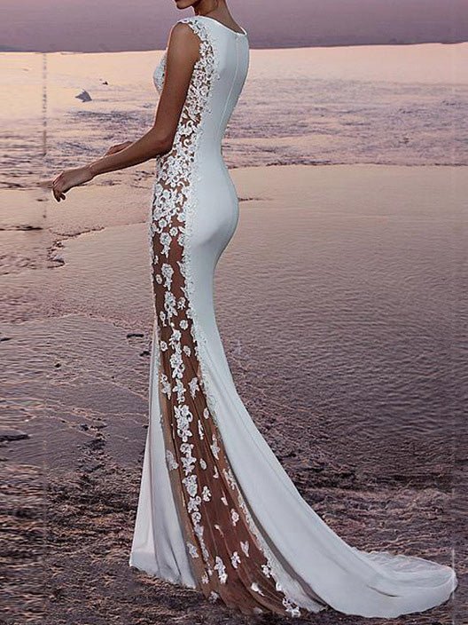 WW | Damen Kleider Spitze Paneliert Fischschwanz Abendkleid