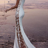 WW | Damen Kleider Spitze Paneliert Fischschwanz Abendkleid